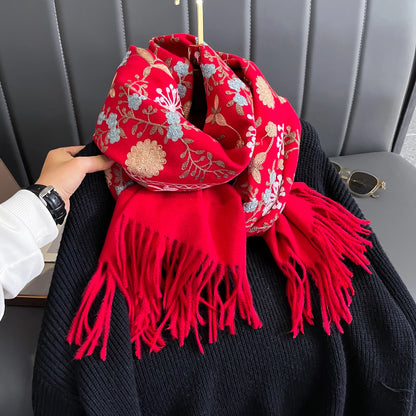 Embroidered Cashmere Scarf Women