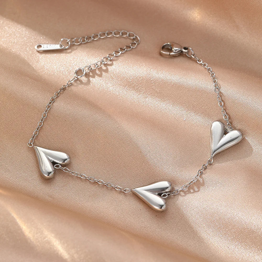 Minimal Peach Heart Chain Bracelet