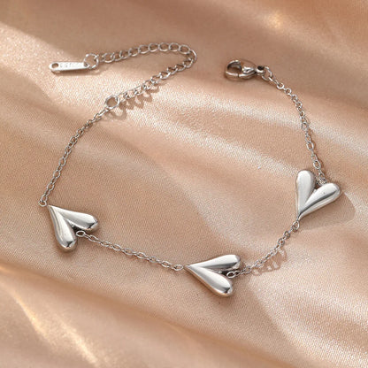 Minimal Peach Heart Chain Bracelet