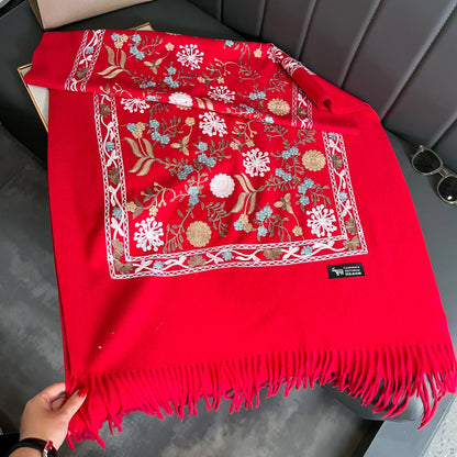 Embroidered Cashmere Scarf Women