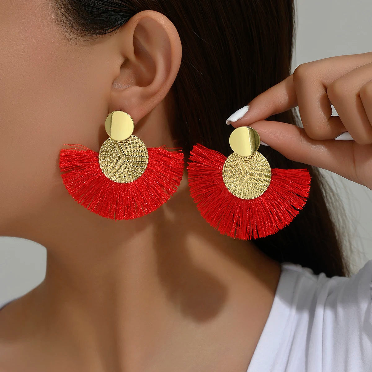 White Tassel Dangle Earrings