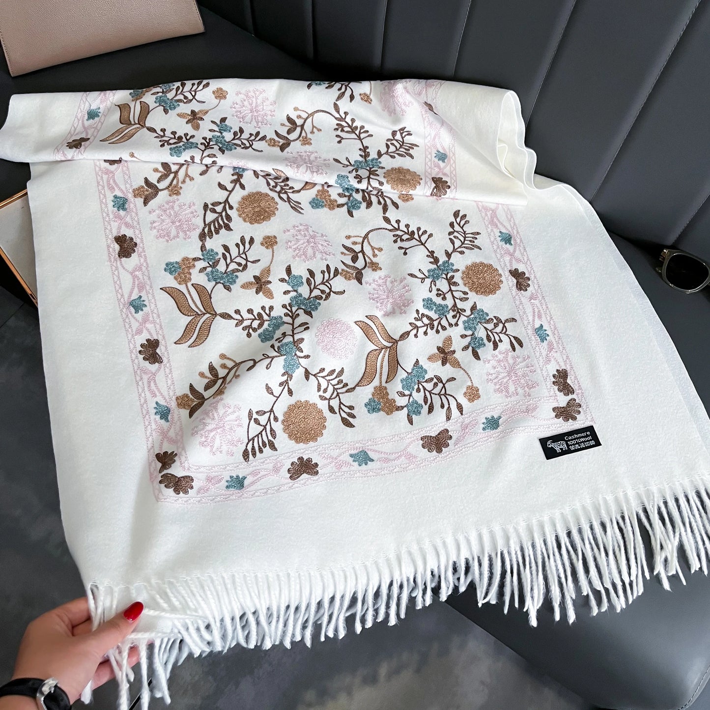 Embroidered Cashmere Scarf Women