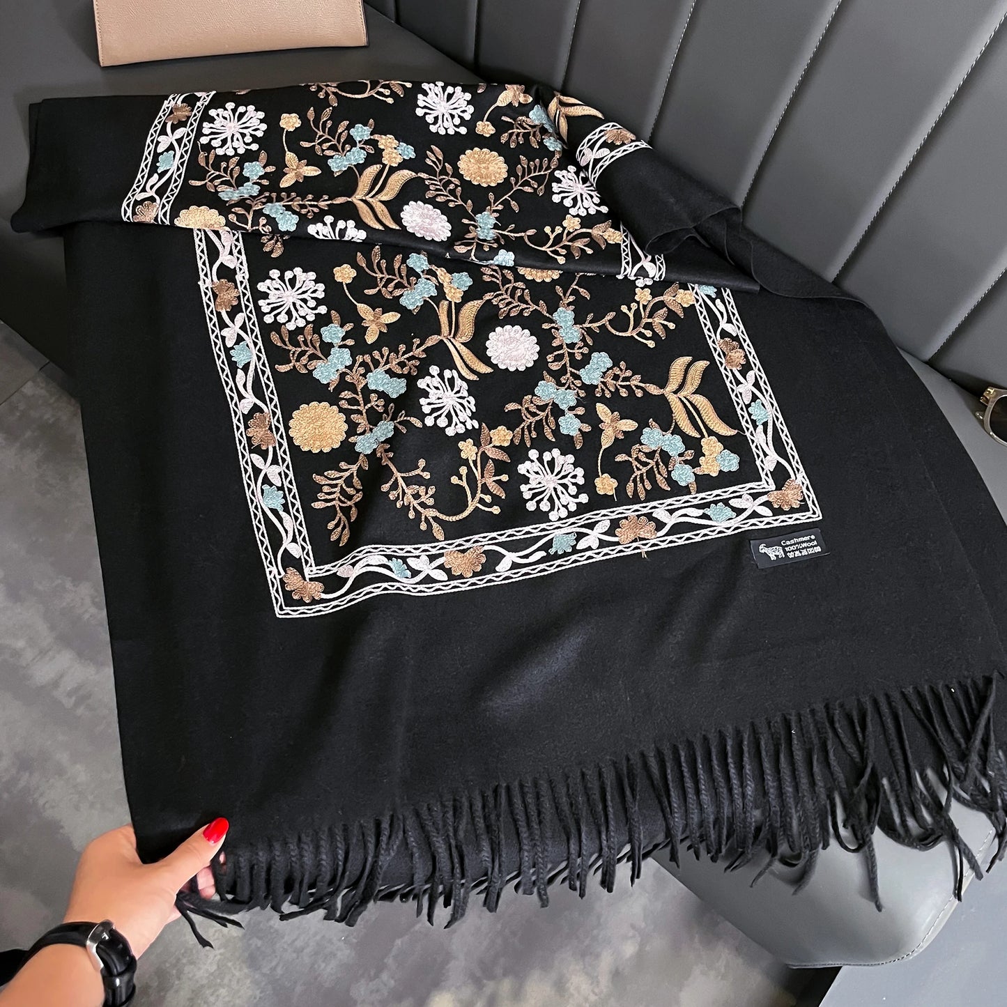 Embroidered Cashmere Scarf Women