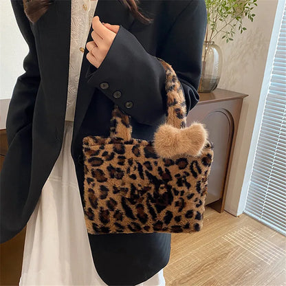 Leopard Plush Fluffy Tote Bag