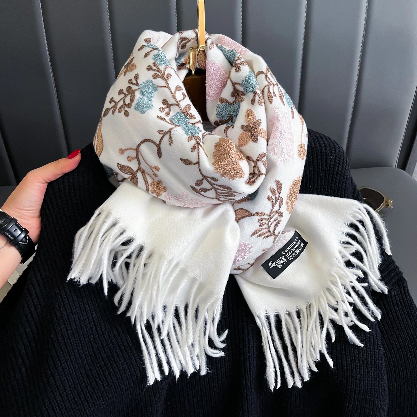 Embroidered Cashmere Scarf Women