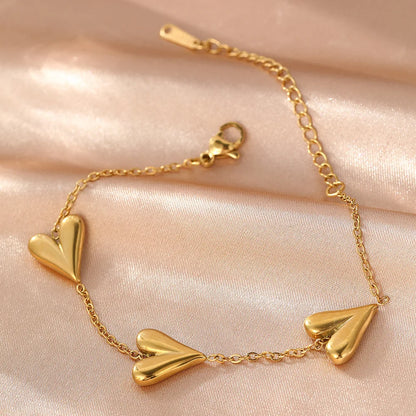 Minimal Peach Heart Chain Bracelet