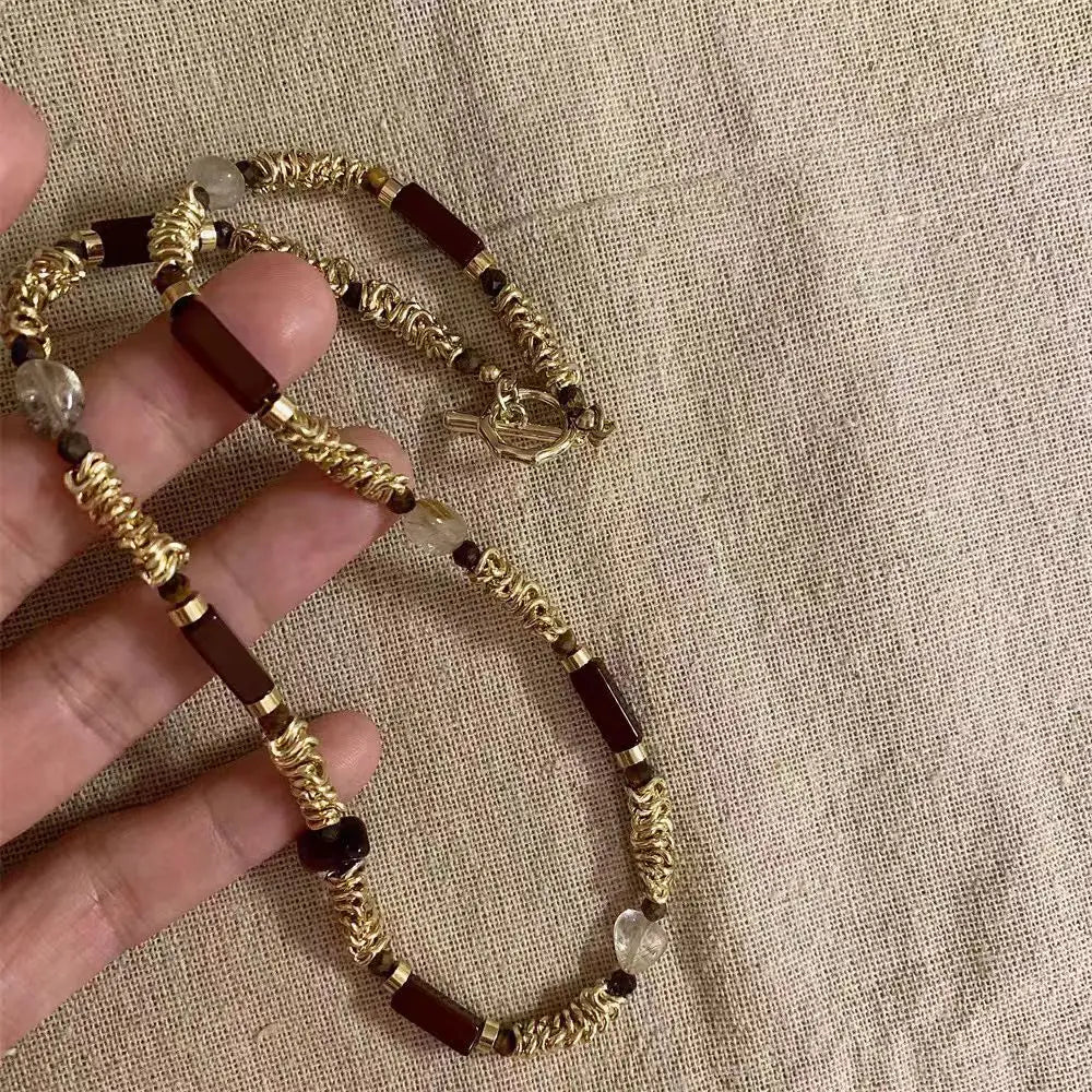 Layered Natural Stone Necklace Women