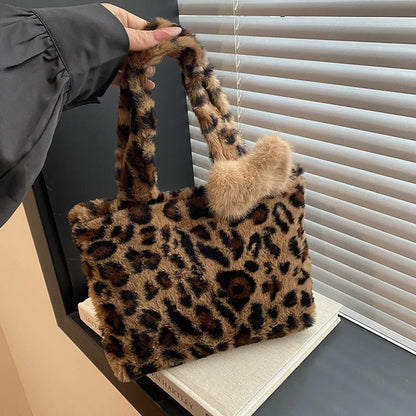 Leopard Plush Fluffy Tote Bag