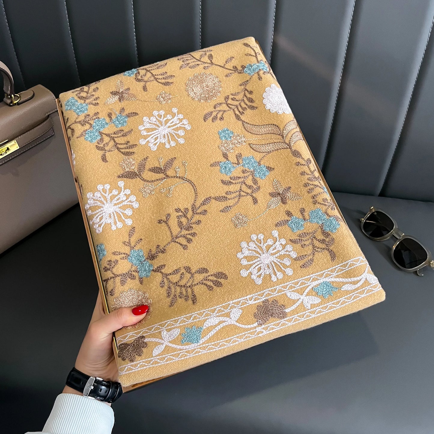 Embroidered Cashmere Scarf Women