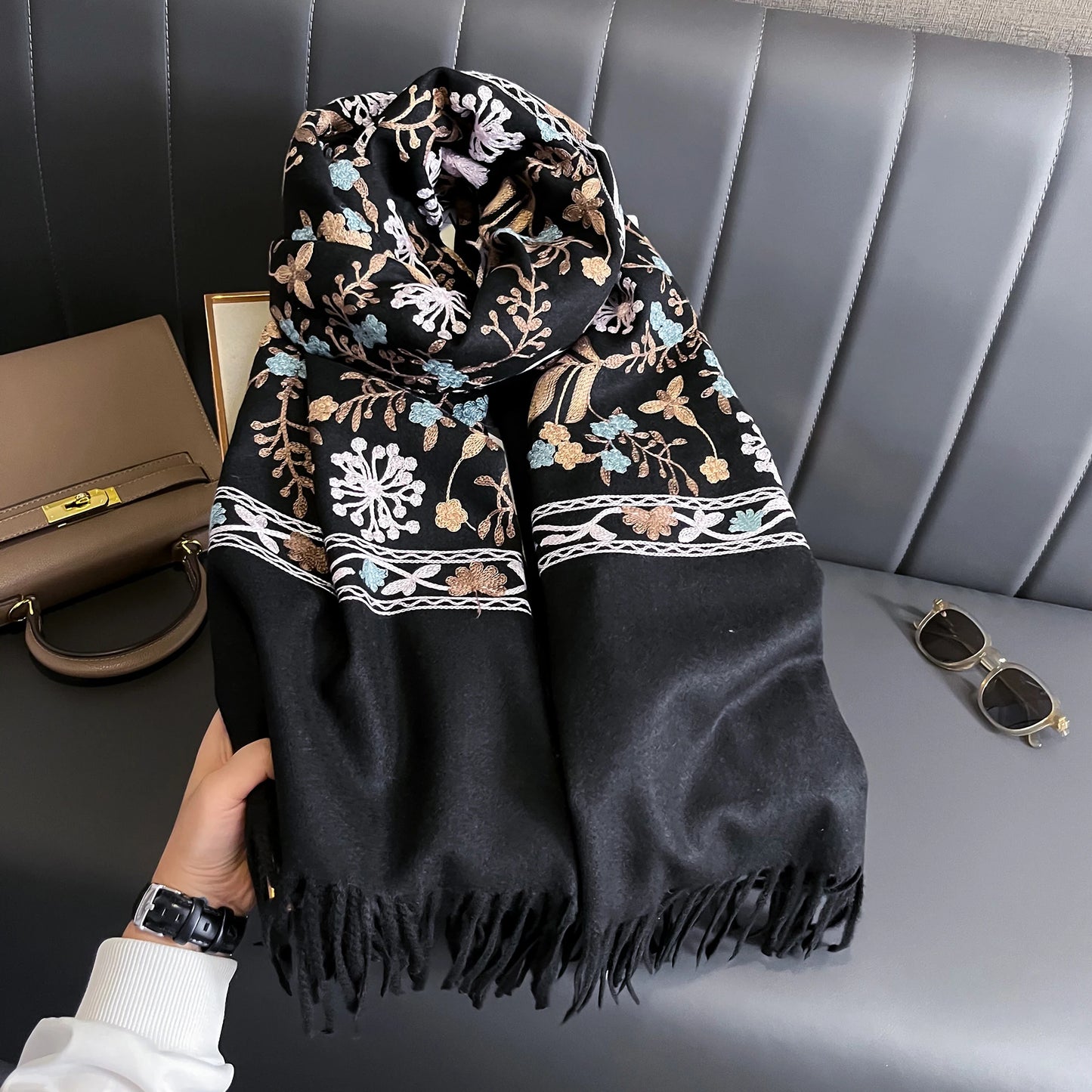 Embroidered Cashmere Scarf Women