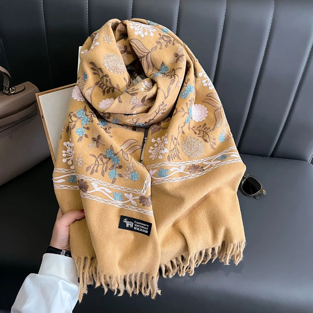 Embroidered Cashmere Scarf Women