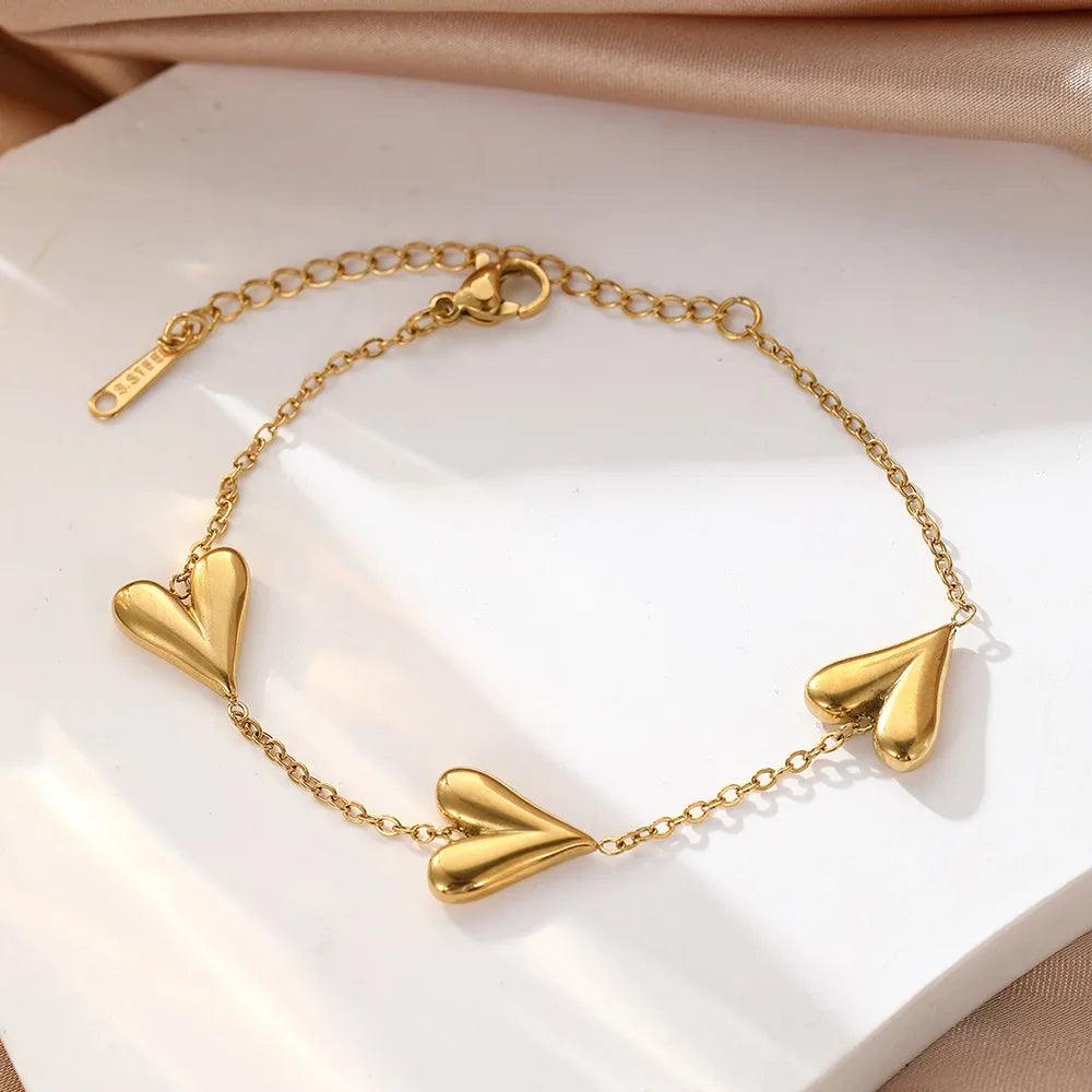 Minimal Peach Heart Chain Bracelet