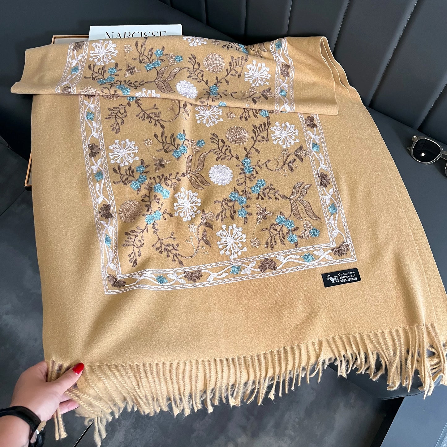 Embroidered Cashmere Scarf Women