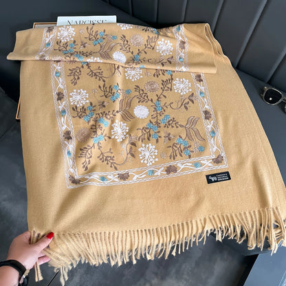Embroidered Cashmere Scarf Women