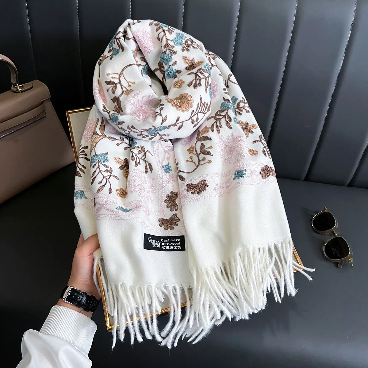 Embroidered Cashmere Scarf Women