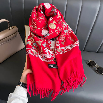 Embroidered Cashmere Scarf Women
