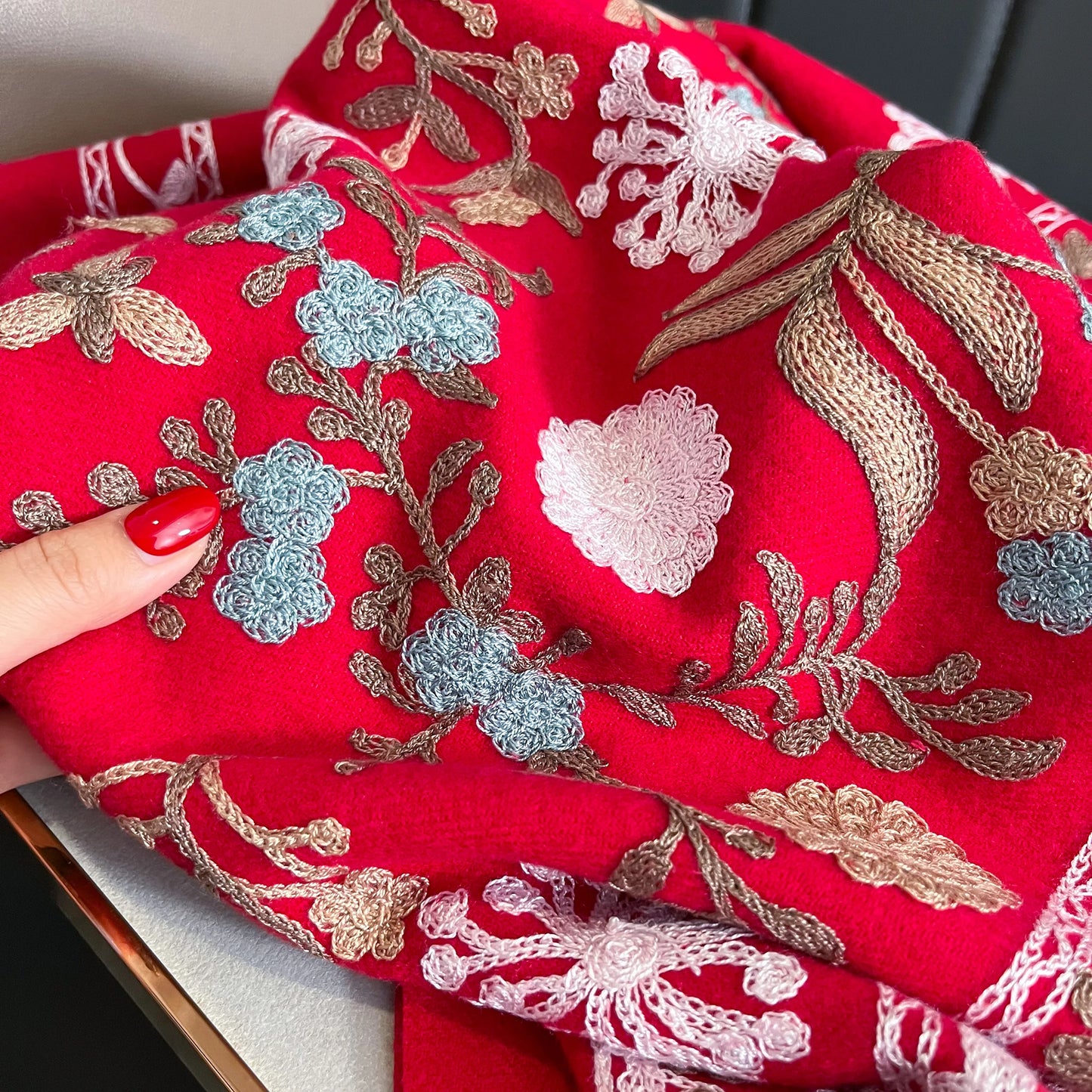 Embroidered Cashmere Scarf Women