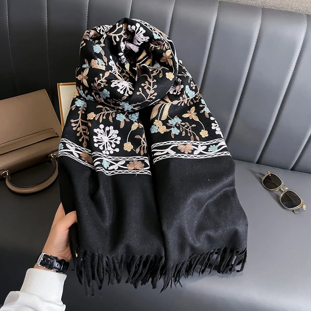 Embroidered Cashmere Scarf Women