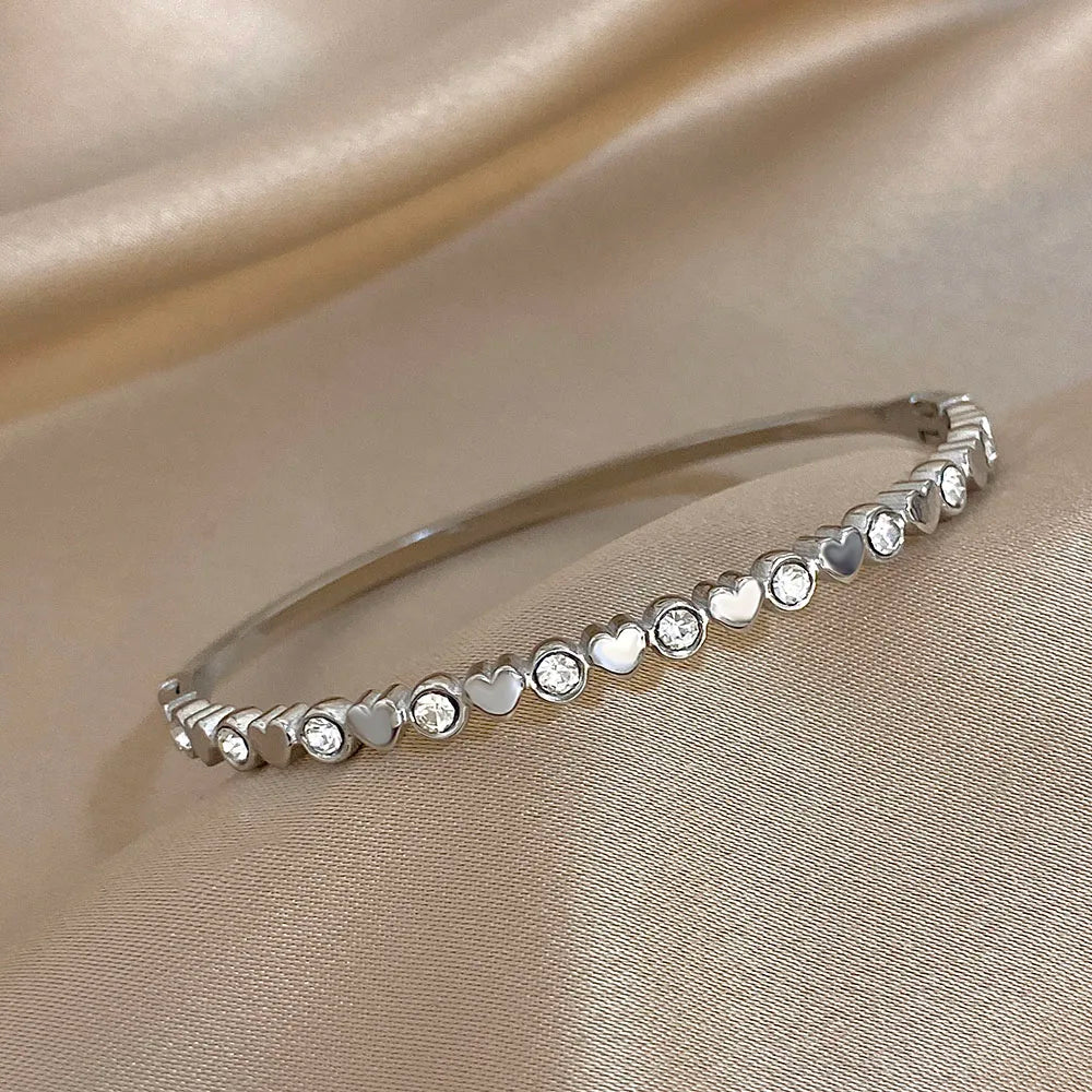 Heart Rhinestone Cuff Bracelet