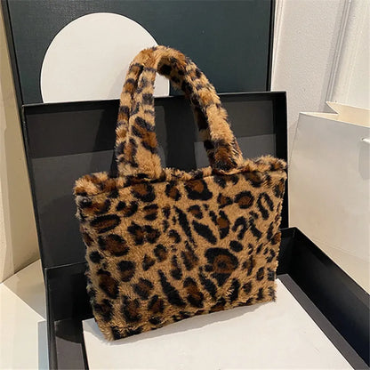 Leopard Plush Fluffy Tote Bag