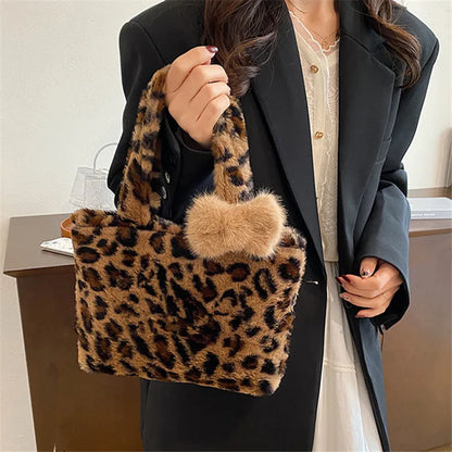 Leopard Plush Fluffy Tote Bag