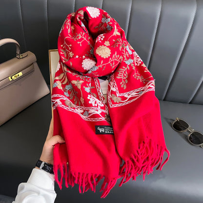 Embroidered Cashmere Scarf Women