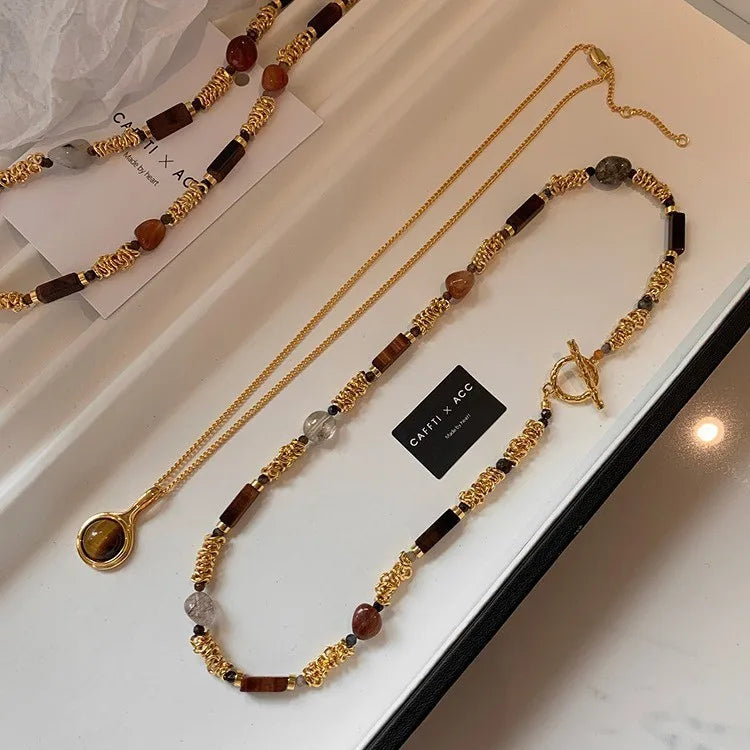 Layered Natural Stone Necklace Women