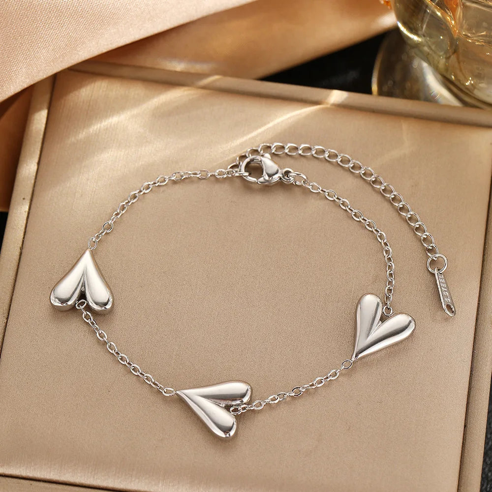 Minimal Peach Heart Chain Bracelet