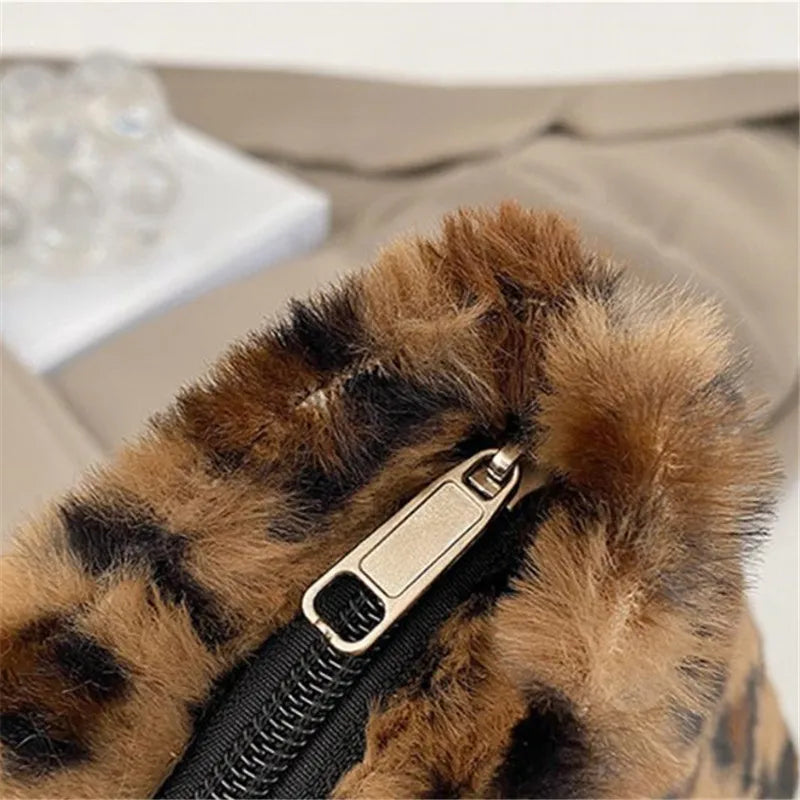 Leopard Plush Fluffy Tote Bag