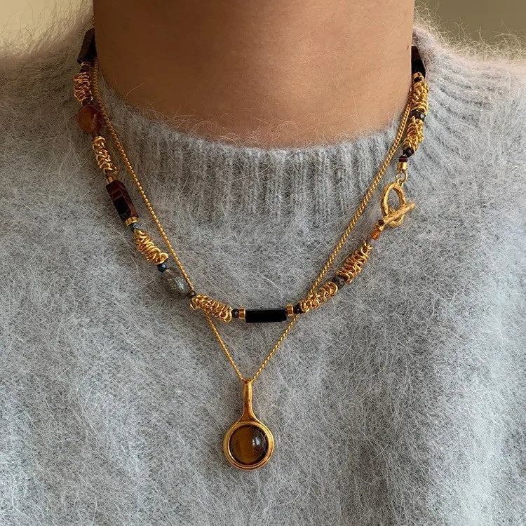 Layered Natural Stone Necklace Women