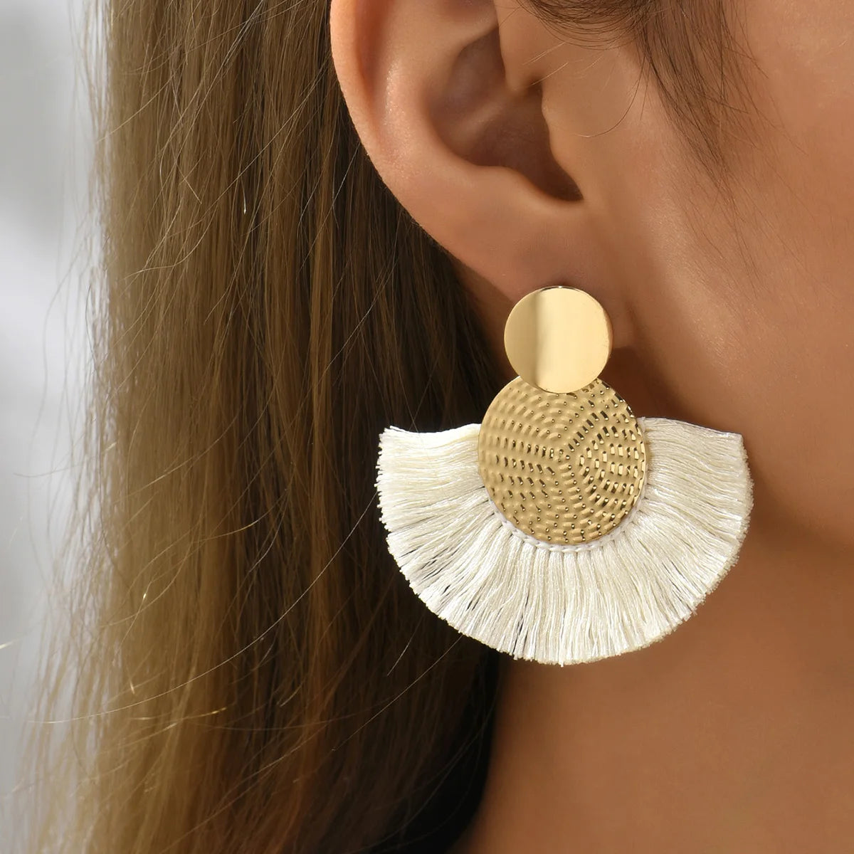 White Tassel Dangle Earrings
