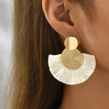 White Tassel Dangle Earrings