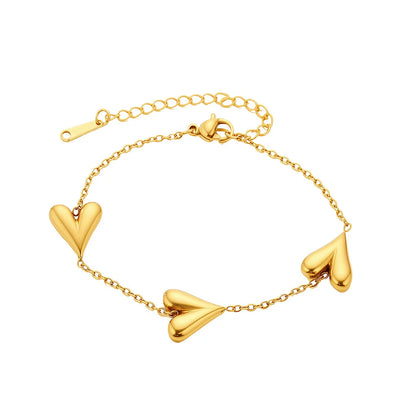 Minimal Peach Heart Chain Bracelet