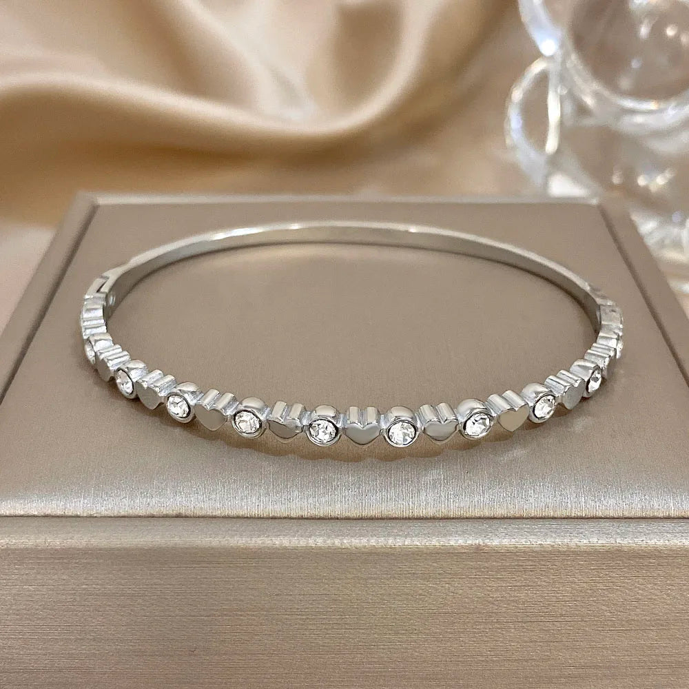 Heart Rhinestone Cuff Bracelet