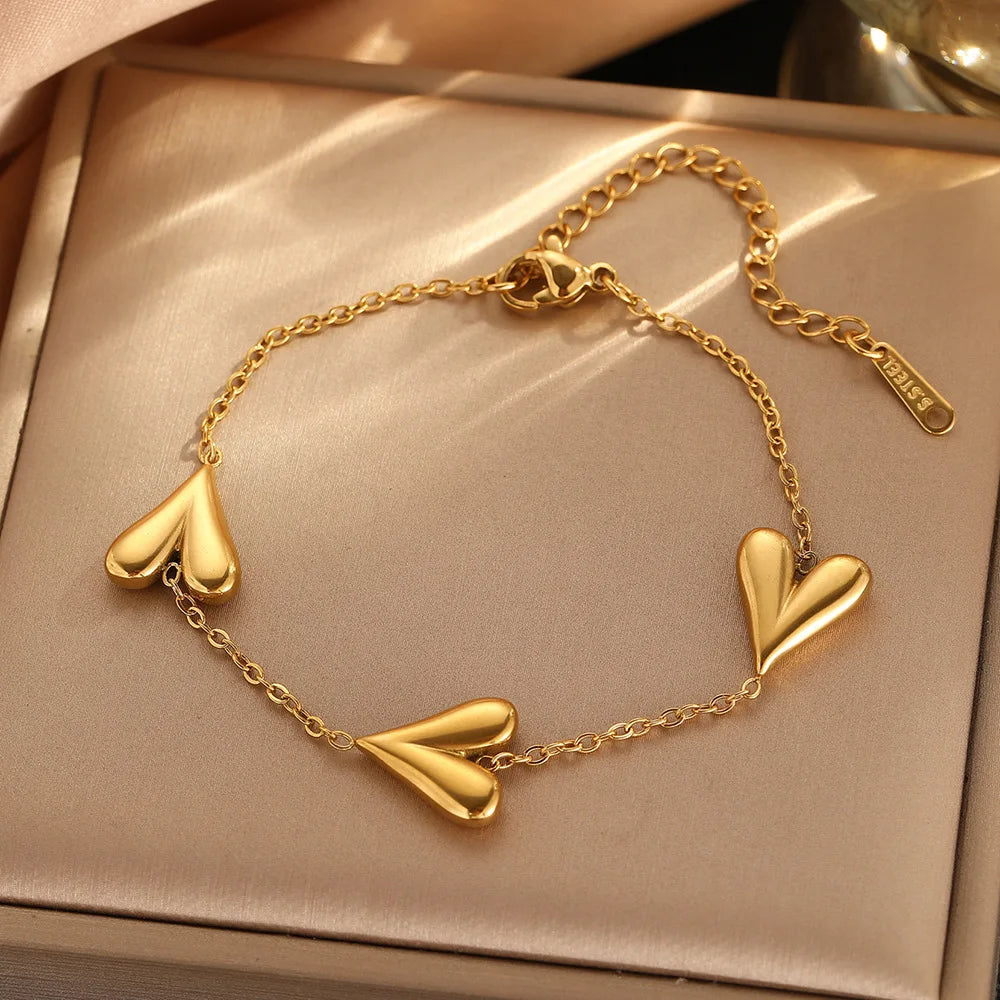 Minimal Peach Heart Chain Bracelet