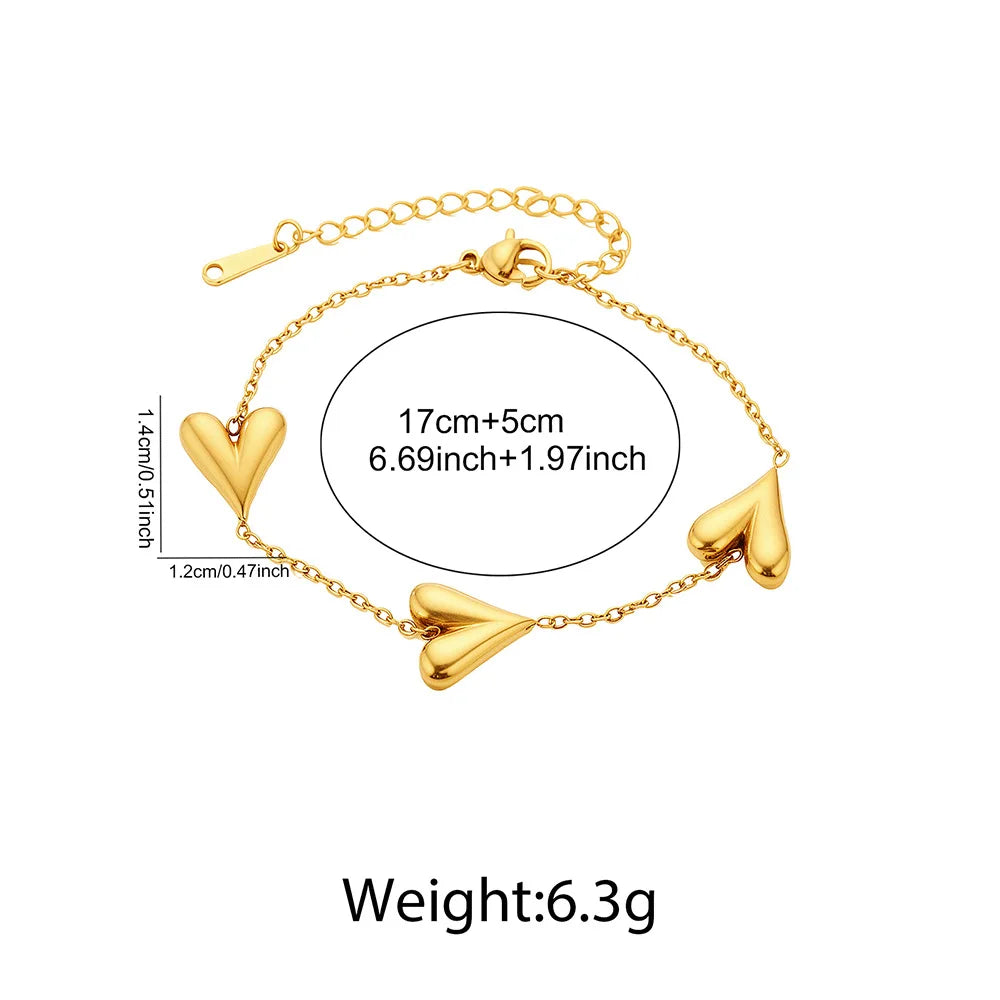 Minimal Peach Heart Chain Bracelet