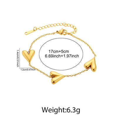 Minimal Peach Heart Chain Bracelet