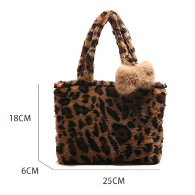 Leopard Plush Fluffy Tote Bag