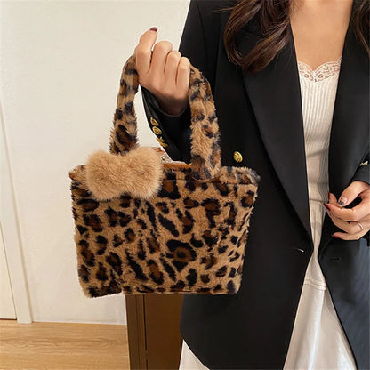 Leopard Plush Fluffy Tote Bag